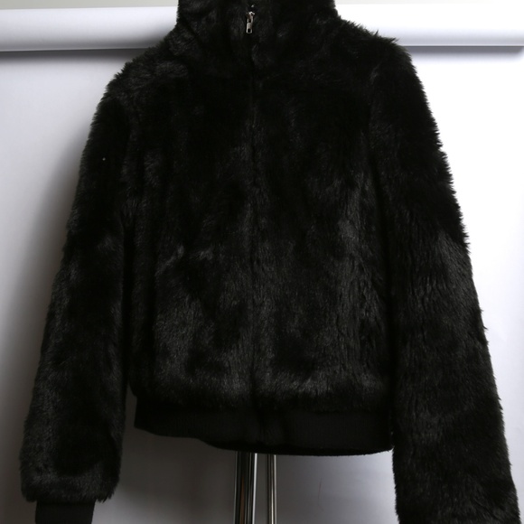 black fluffy jacket